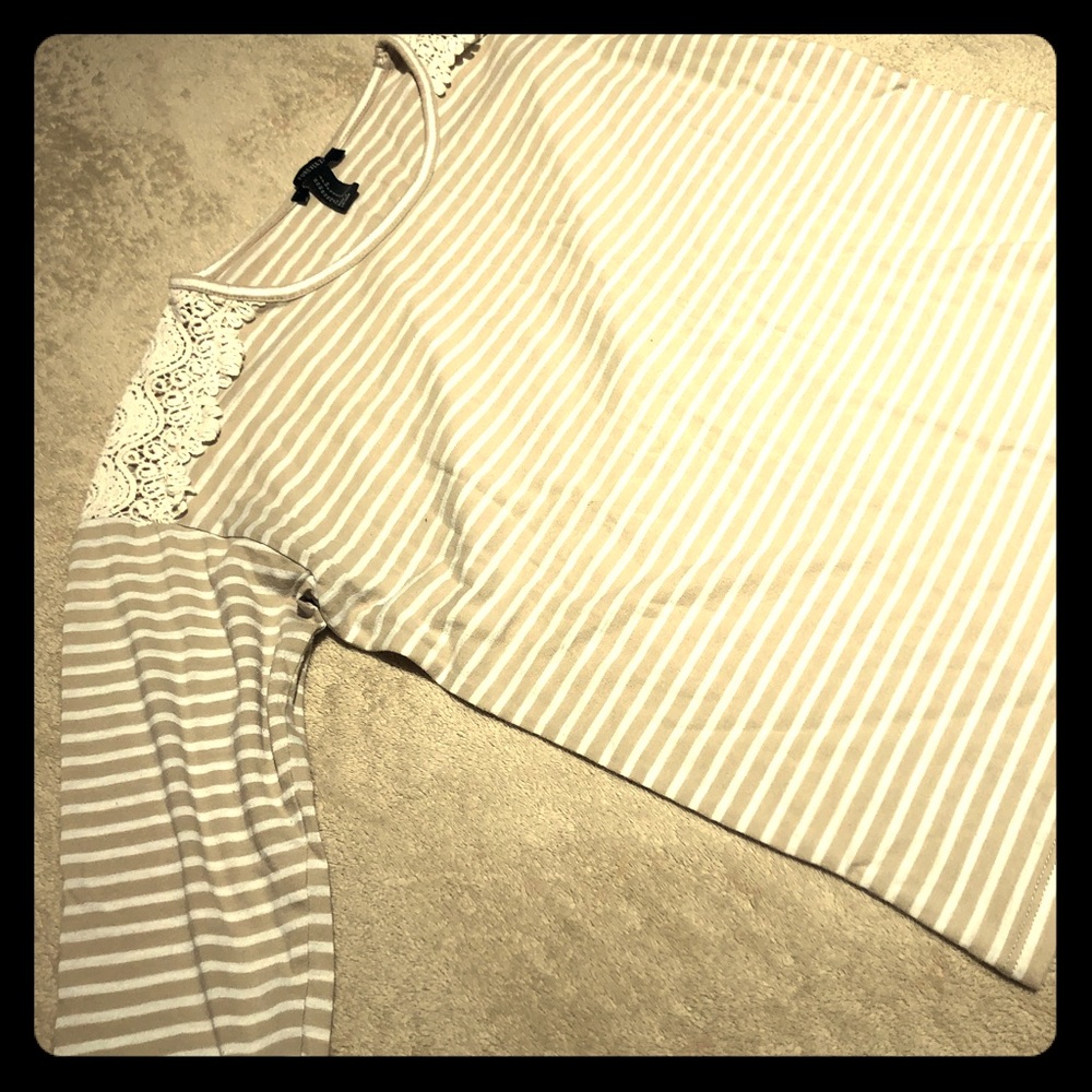 Striped shirt with lace embellishment